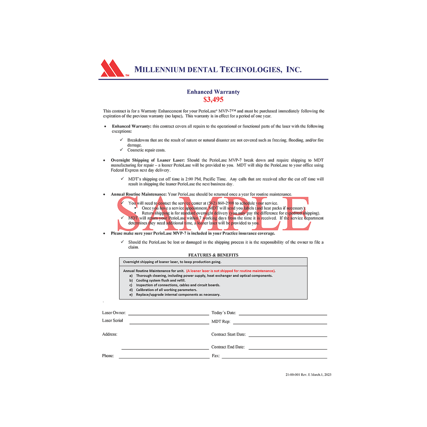 Warranty Service Agreement (with Loaner PerioLase® MVP-7™)